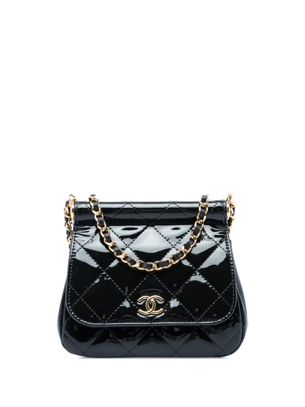CHANEL Pre-Owned 2021-2026 CC Quilted Patent Frame Flap Clutch with Chain crossbody bag - Nero
