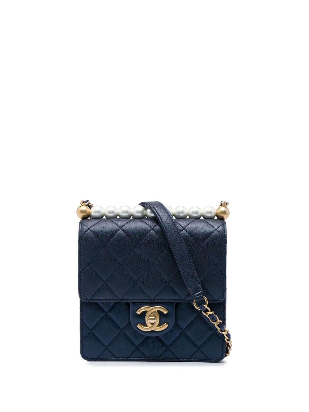 CHANEL Pre-Owned 2019 Small Quilted Lambskin Chic Pearls Flap crossbody bag - Blu