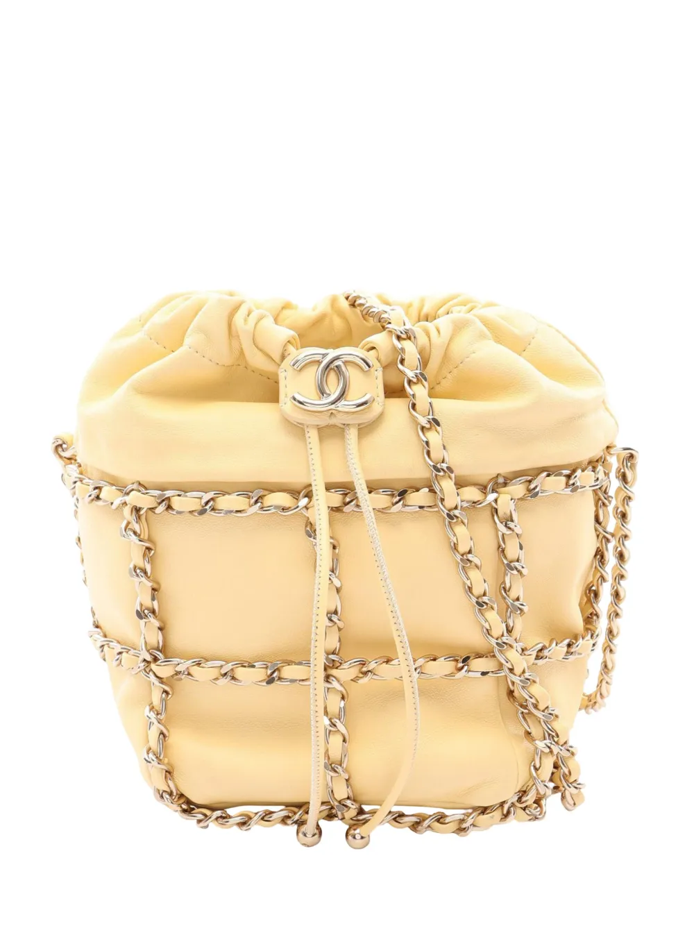 CHANEL Pre-Owned 2020 Quilted Lambskin Chain Around bucket bag - Giallo
