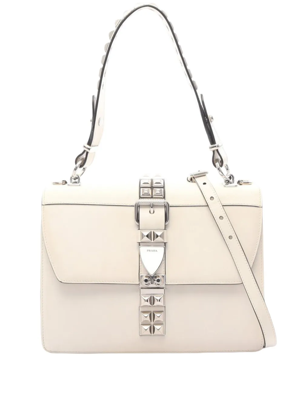 Prada Pre-Owned 2010-2026 City Calf and Saffiano Studded Elektra satchel - Bianco