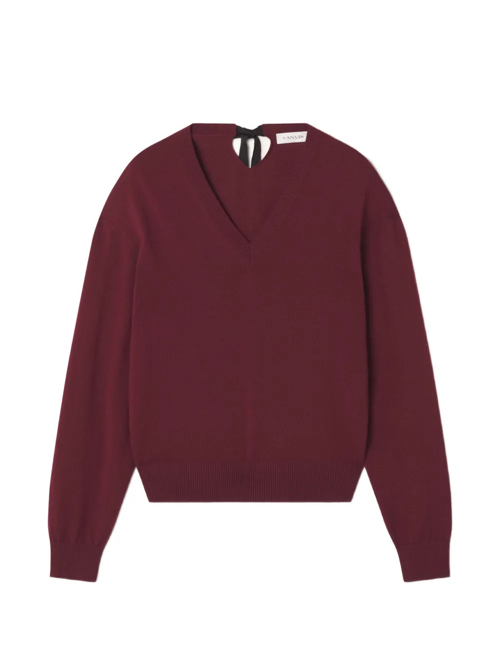 Lanvin V-neck Merino Sweater With Grosgrain Detail In Burgundy