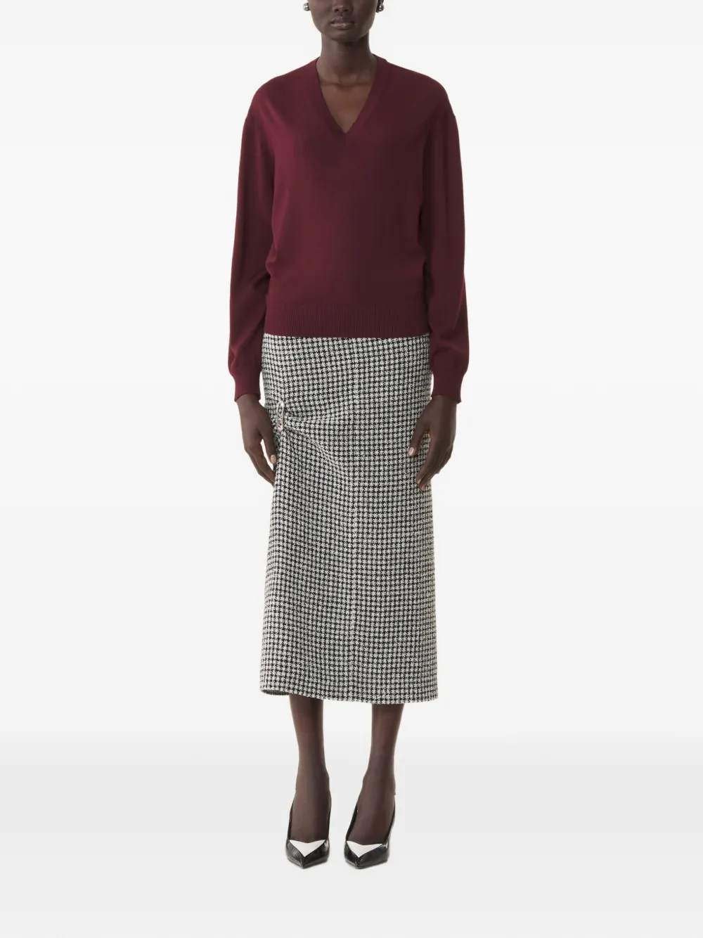 Lanvin Trui van merinowol met grosgrain detail en V-hals Rood