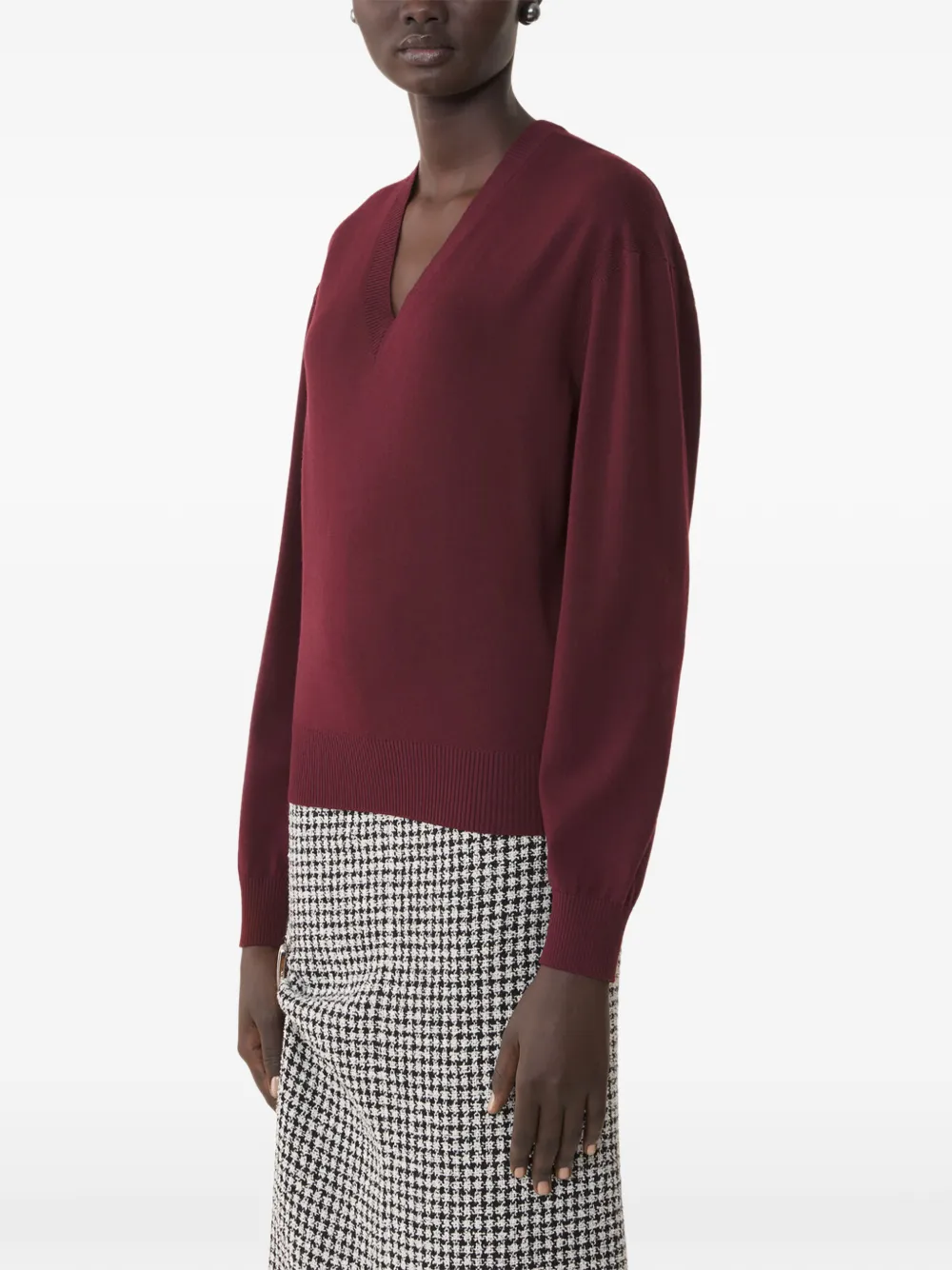 Lanvin Trui van merinowol met grosgrain detail en V-hals Rood