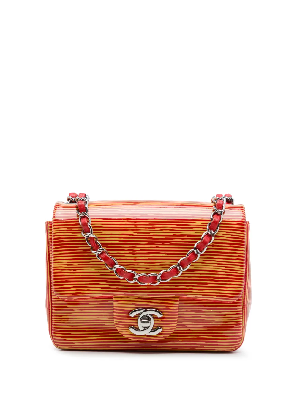 CHANEL Pre-Owned 2013-2014 Mini Square Classic Patent Striped Single Flap crossbody bag - Arancione
