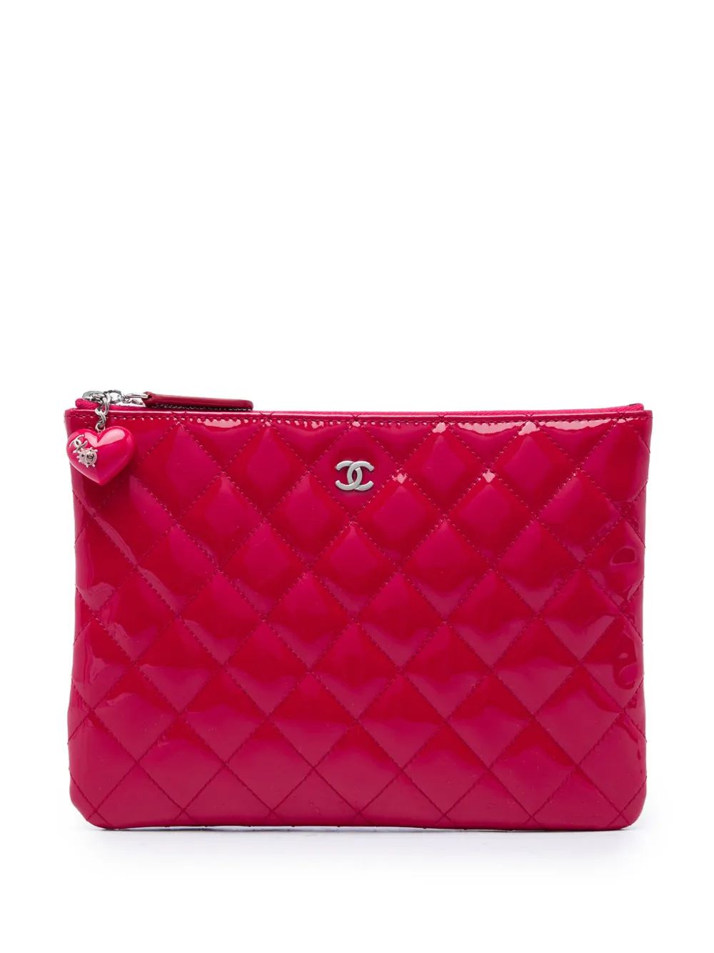 CHANEL Pre-Owned 2014-2015 Small Quilted Patent Valentine Hearts O Case clutch bag - Rosa
