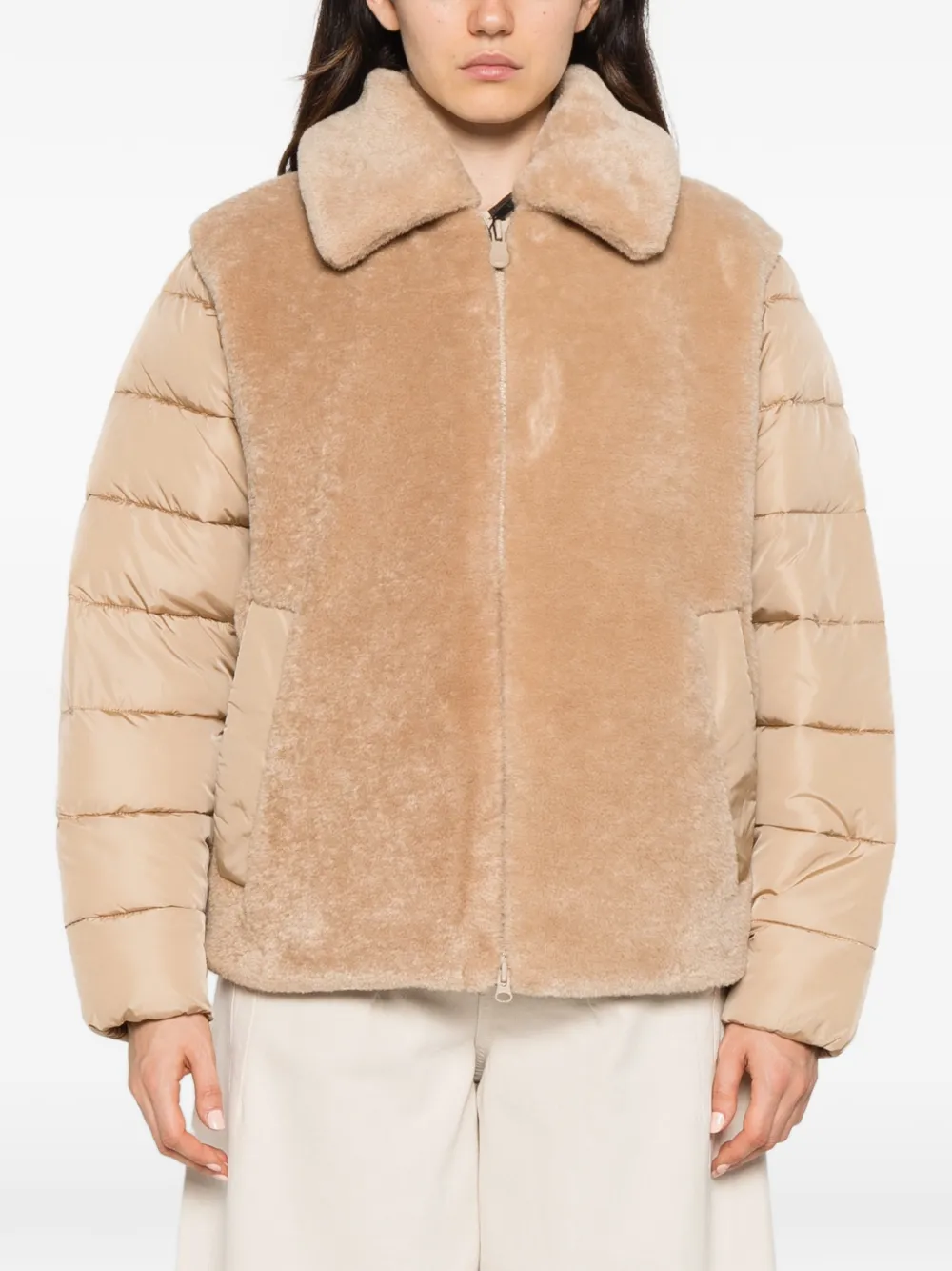 Save The Duck faux-fur panelled puffer coat Beige