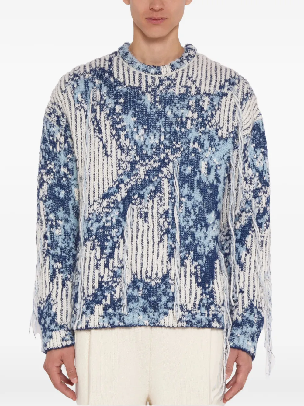 Laneus Gerafelde intarsia trui Blauw