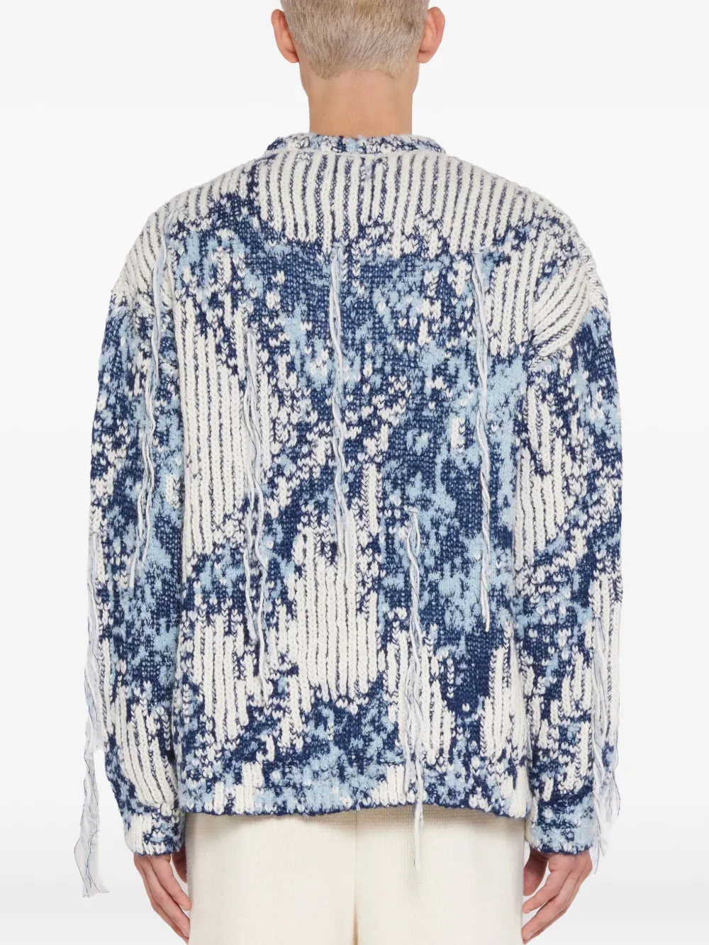 Laneus Gerafelde intarsia trui Blauw