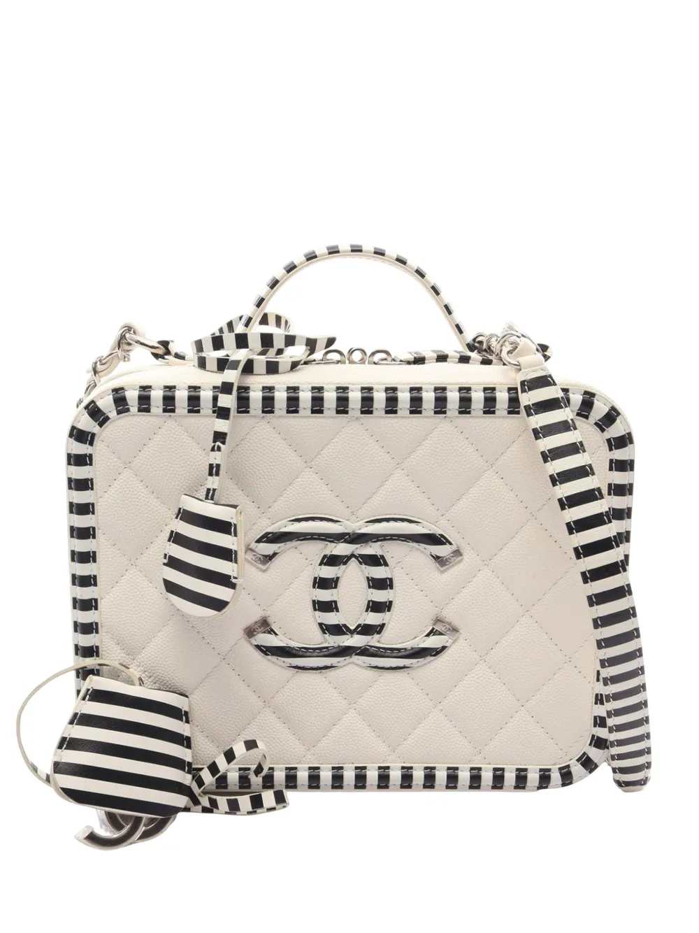 CHANEL Pre-Owned 2018-2019 Medium Caviar CC Filigree Vanity Case satchel - Bianco