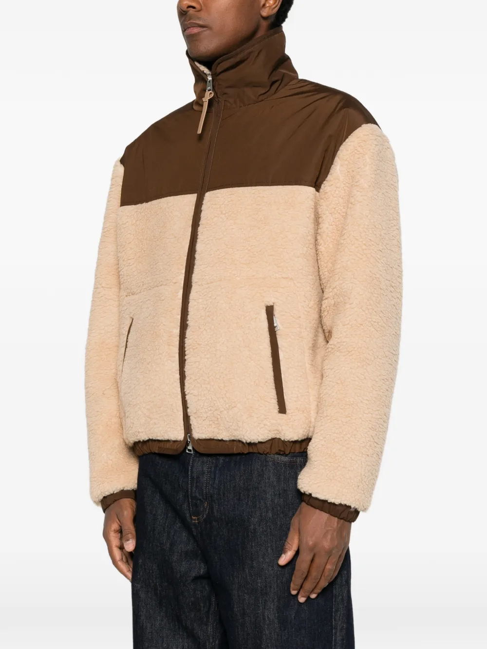 AMI Paris fleece-texture panelled jacket Beige