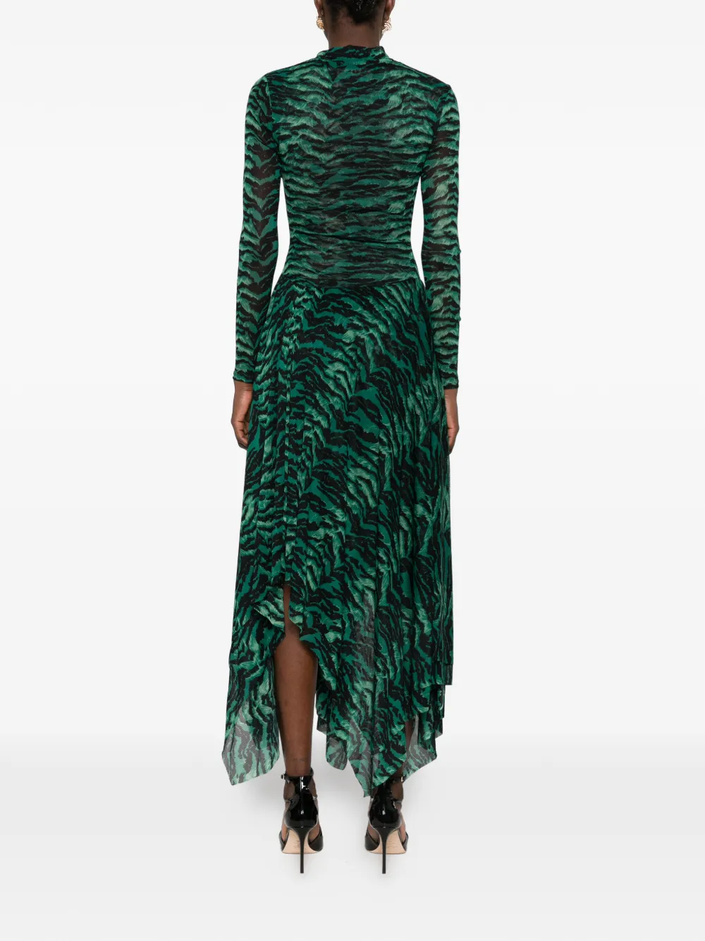 DVF Diane von Furstenberg tiger-print asymmetric dress Groen