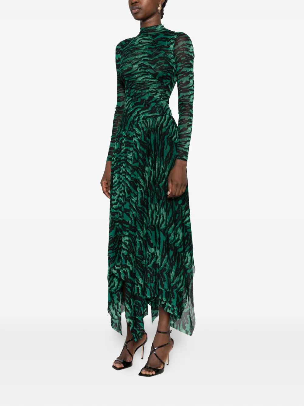 DVF Diane von Furstenberg tiger-print asymmetric dress Groen