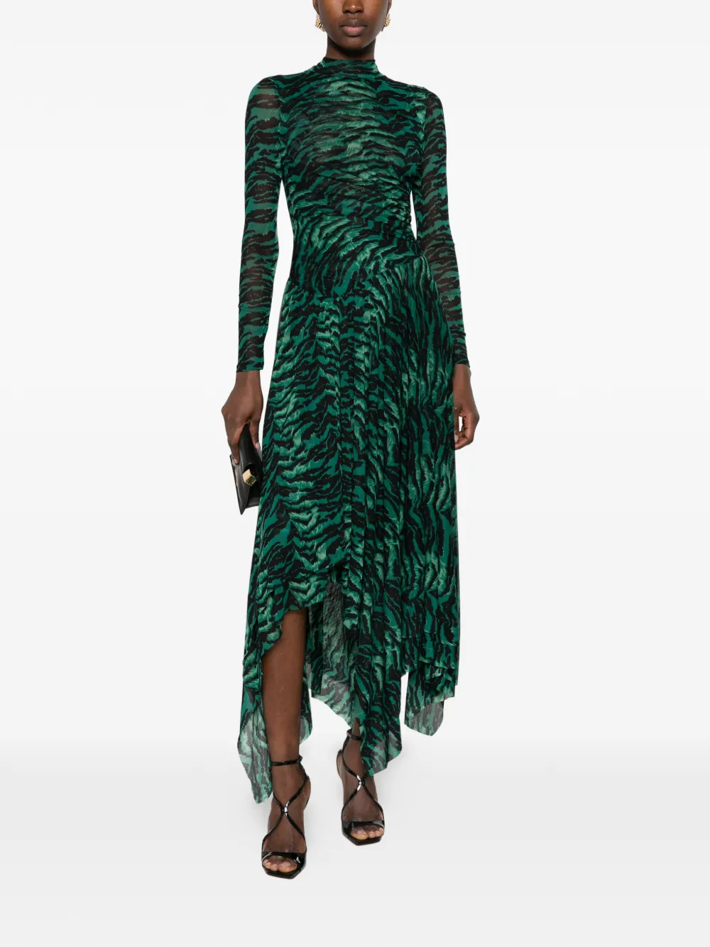 DVF Diane von Furstenberg tiger-print asymmetric dress Groen