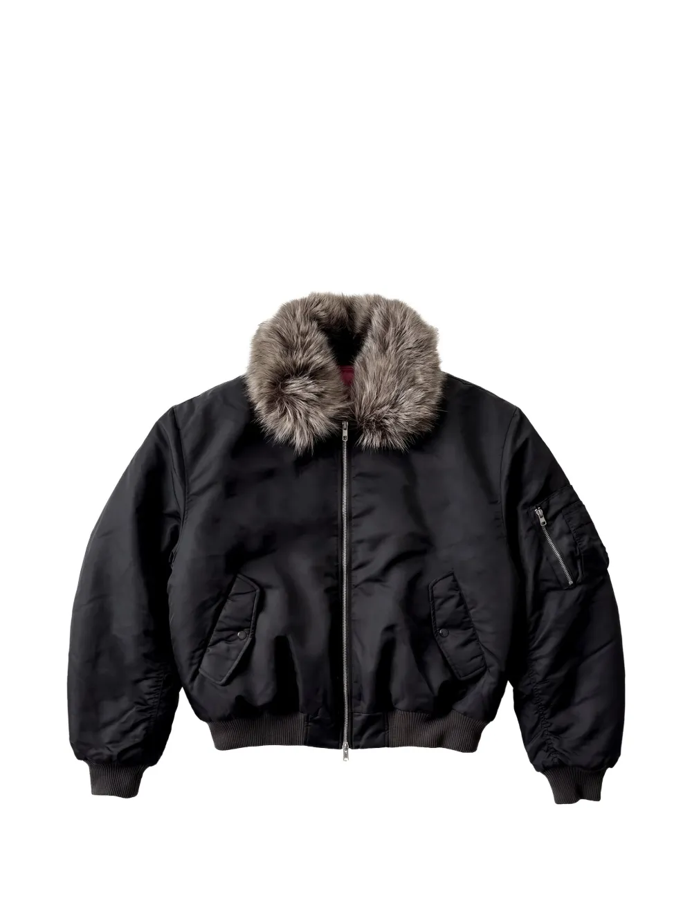 WALD Big faux-fur collar logo-print bomber jacket - Braun