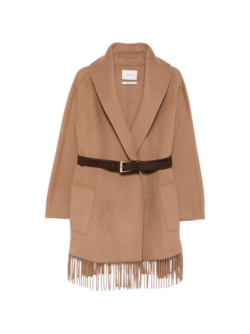 VICOLO fringe-trim belted coat - Nude