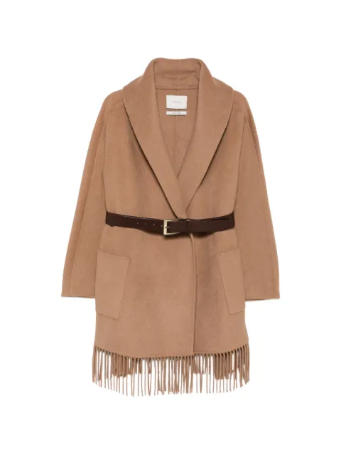 VICOLO fringe-trim belted coat