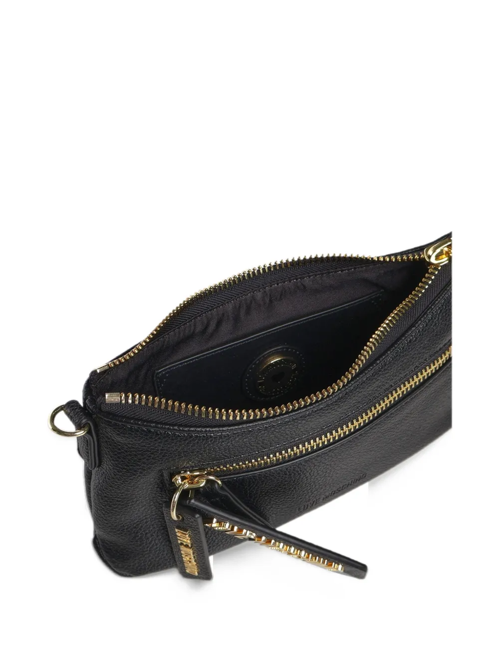 Love Moschino logo-plaque pebbled shoulder bag Zwart