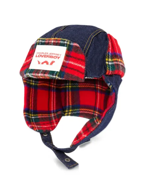 Charles Jeffrey Loverboy tartan-panelled trapper beanie hat