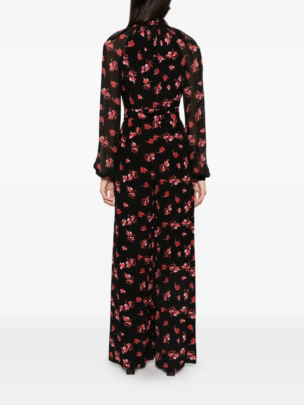 DVF Diane von Furstenberg Keira floral-print tied-waist jumpsuit Zwart