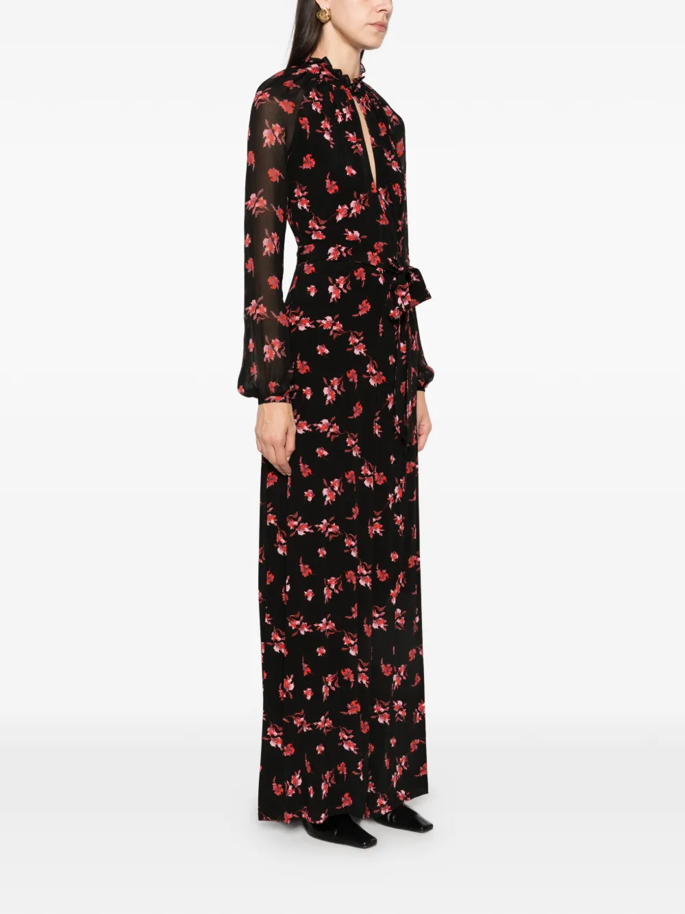 DVF Diane von Furstenberg Keira floral-print tied-waist jumpsuit Zwart