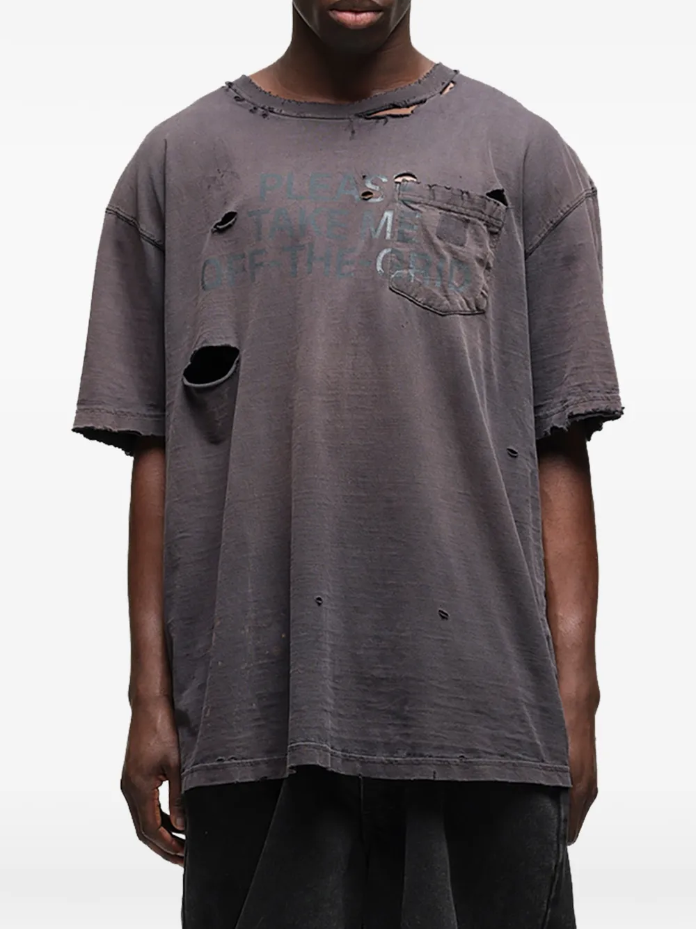 WALD Reworked Work distressed T-shirt Zwart