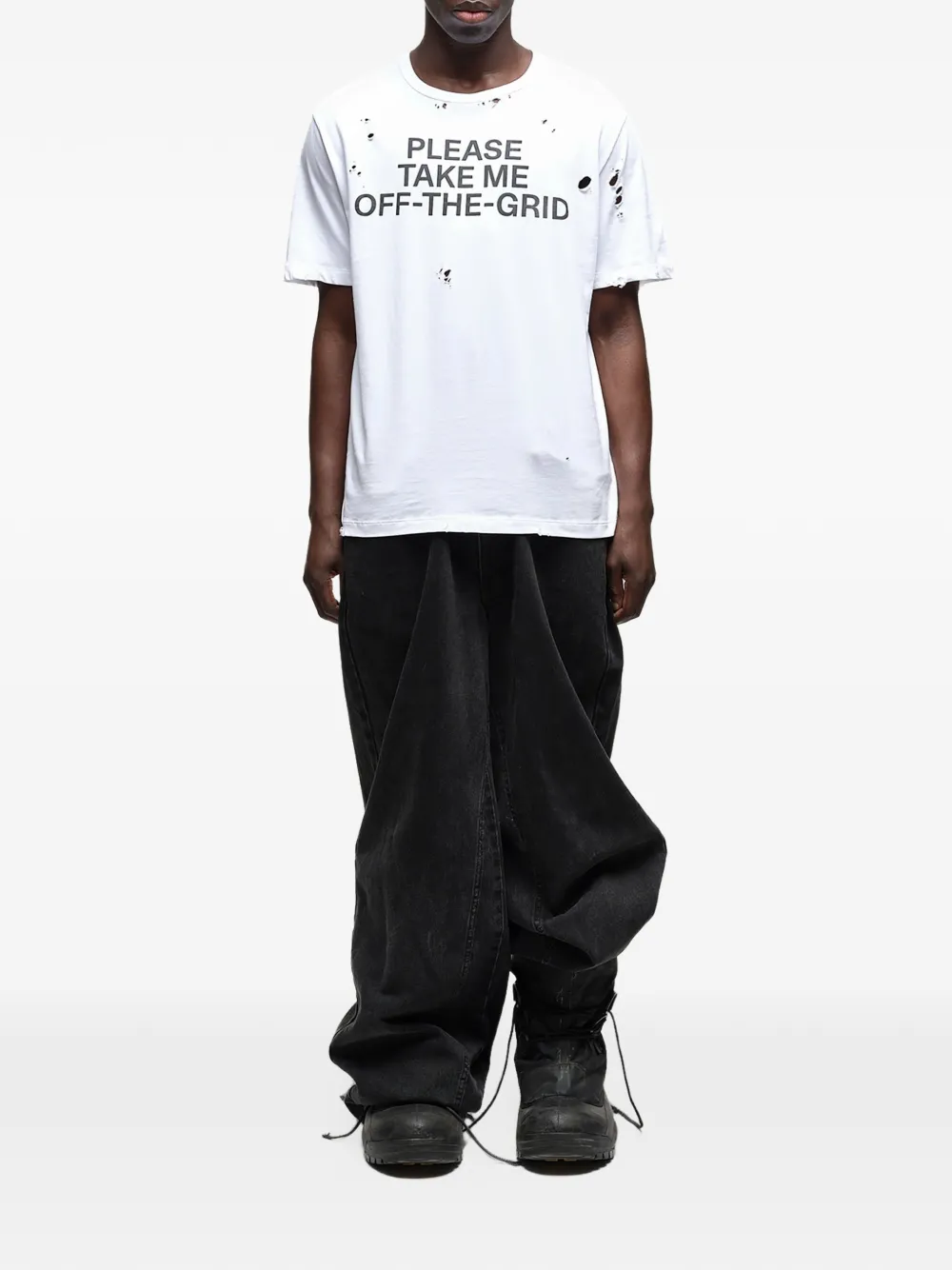 WALD distressed slogan-print T-shirt Wit