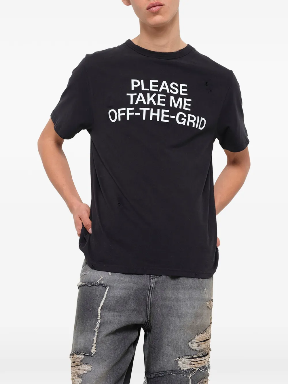WALD Off-Grid slogan-print T-shirt Zwart