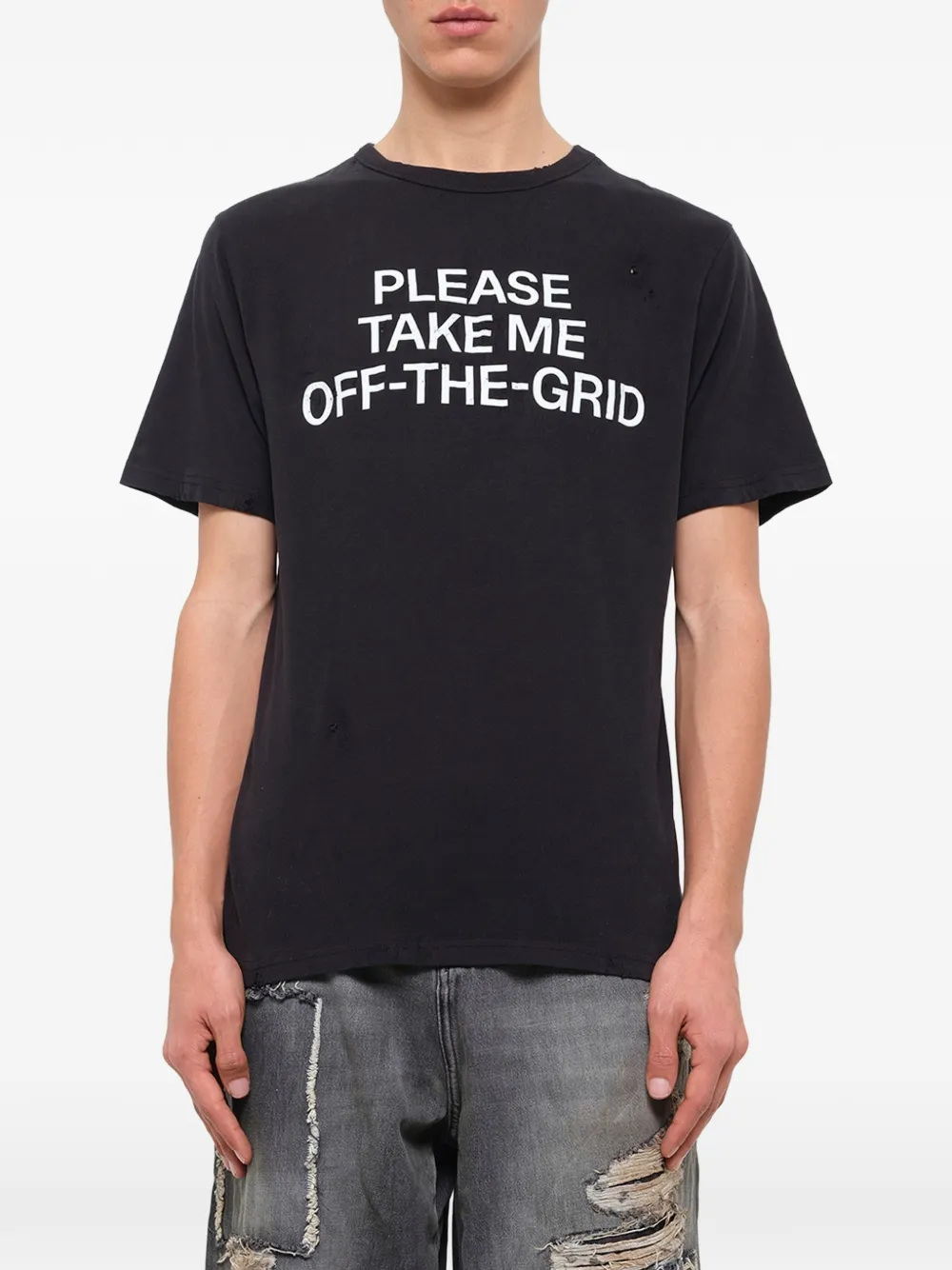 WALD Off-Grid slogan-print T-shirt Zwart