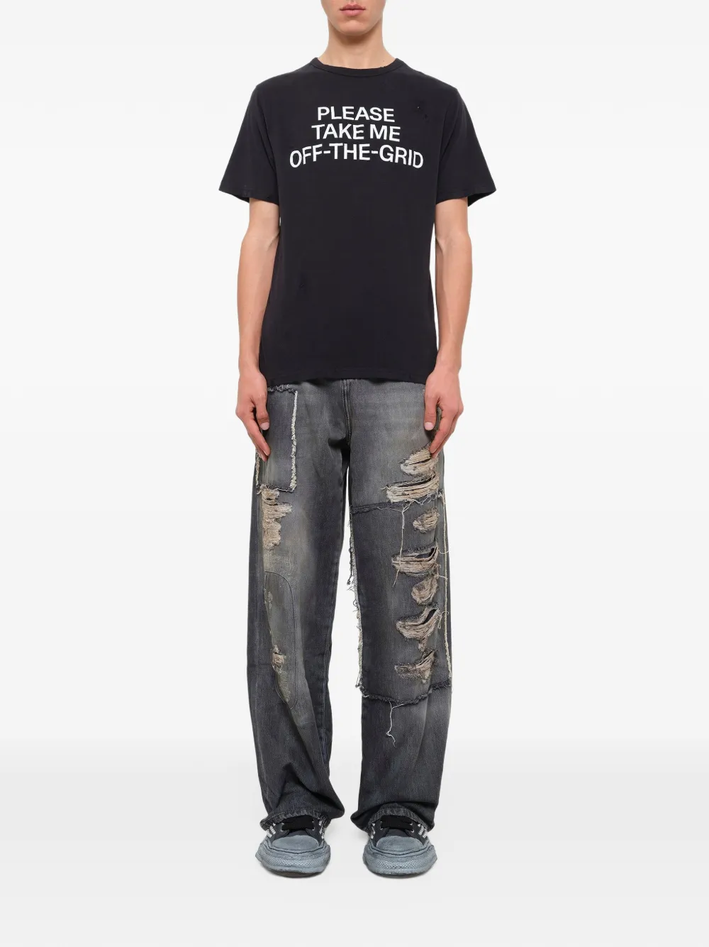 WALD Off-Grid slogan-print T-shirt Zwart