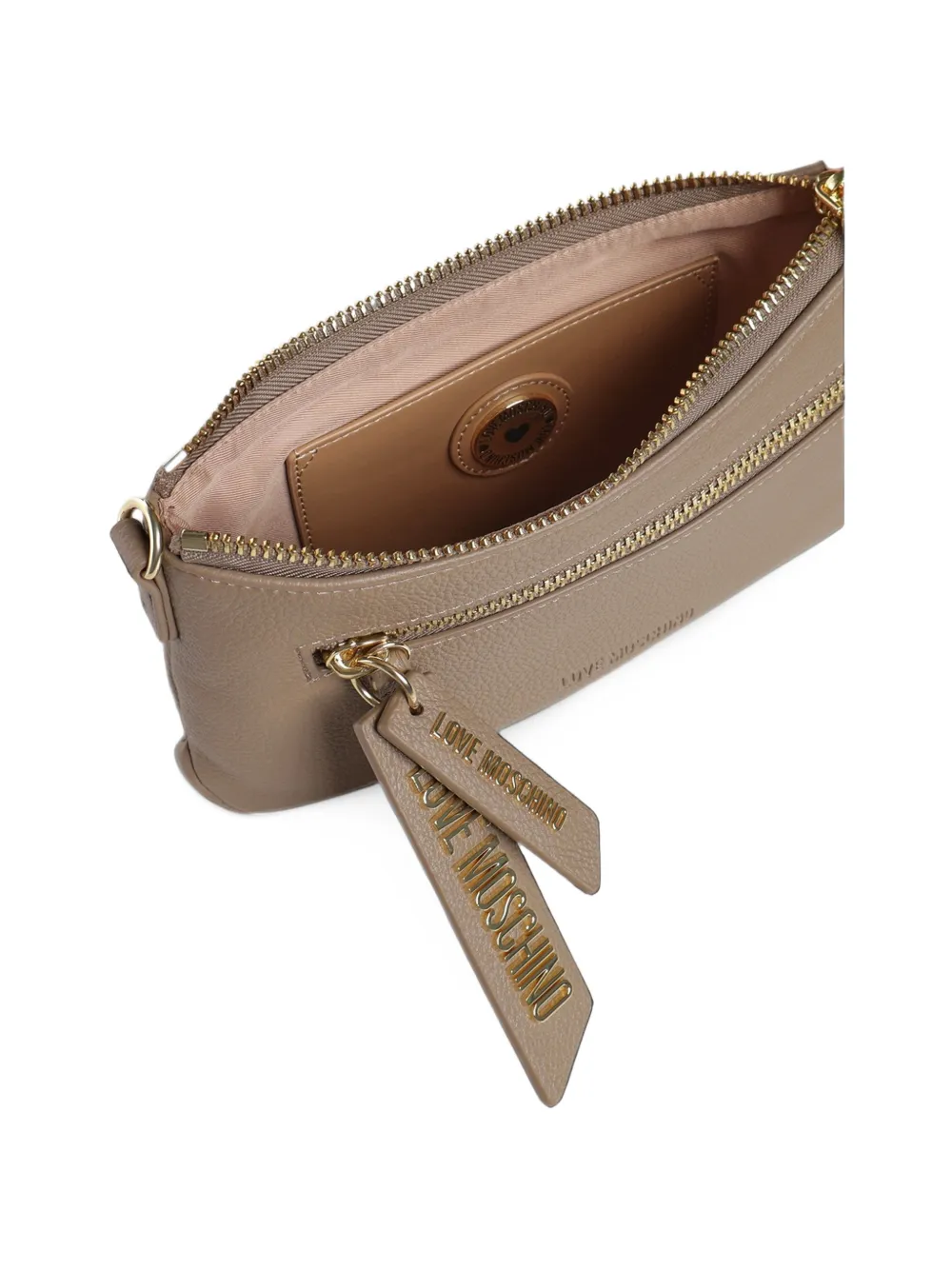 Love Moschino logo-plaque grained shoulder bag Beige