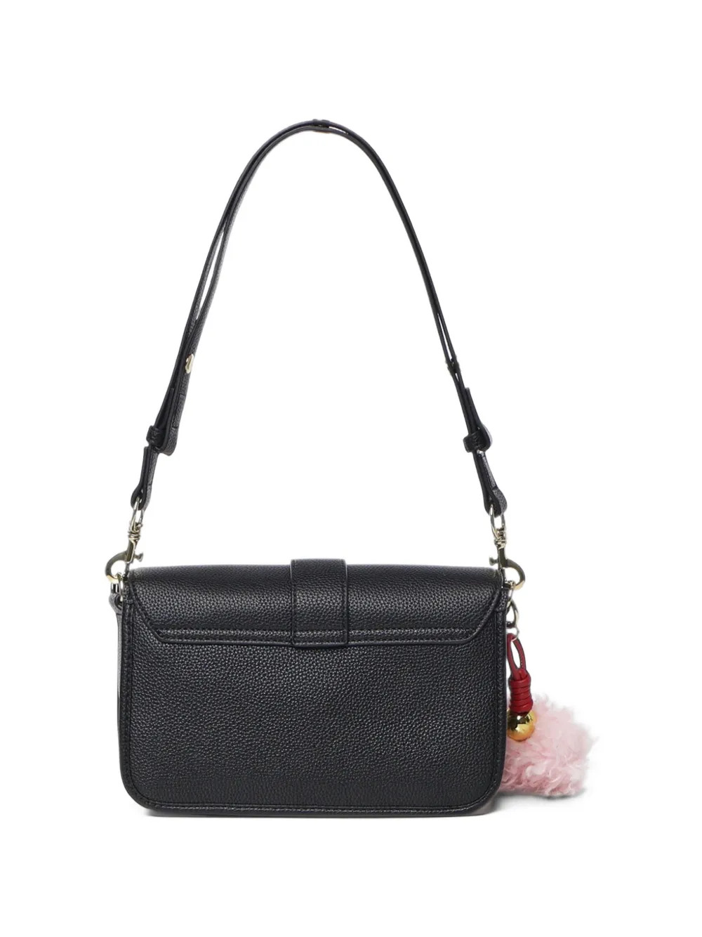 Love Moschino logo-plaque pompom-detail shoulder bag Zwart