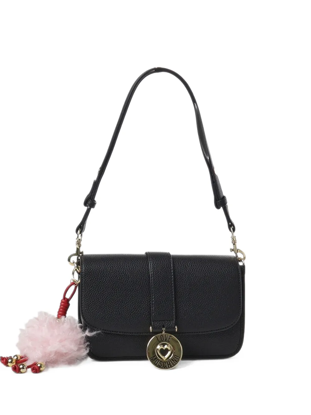 Love Moschino logo-plaque pompom-detail shoulder bag Zwart