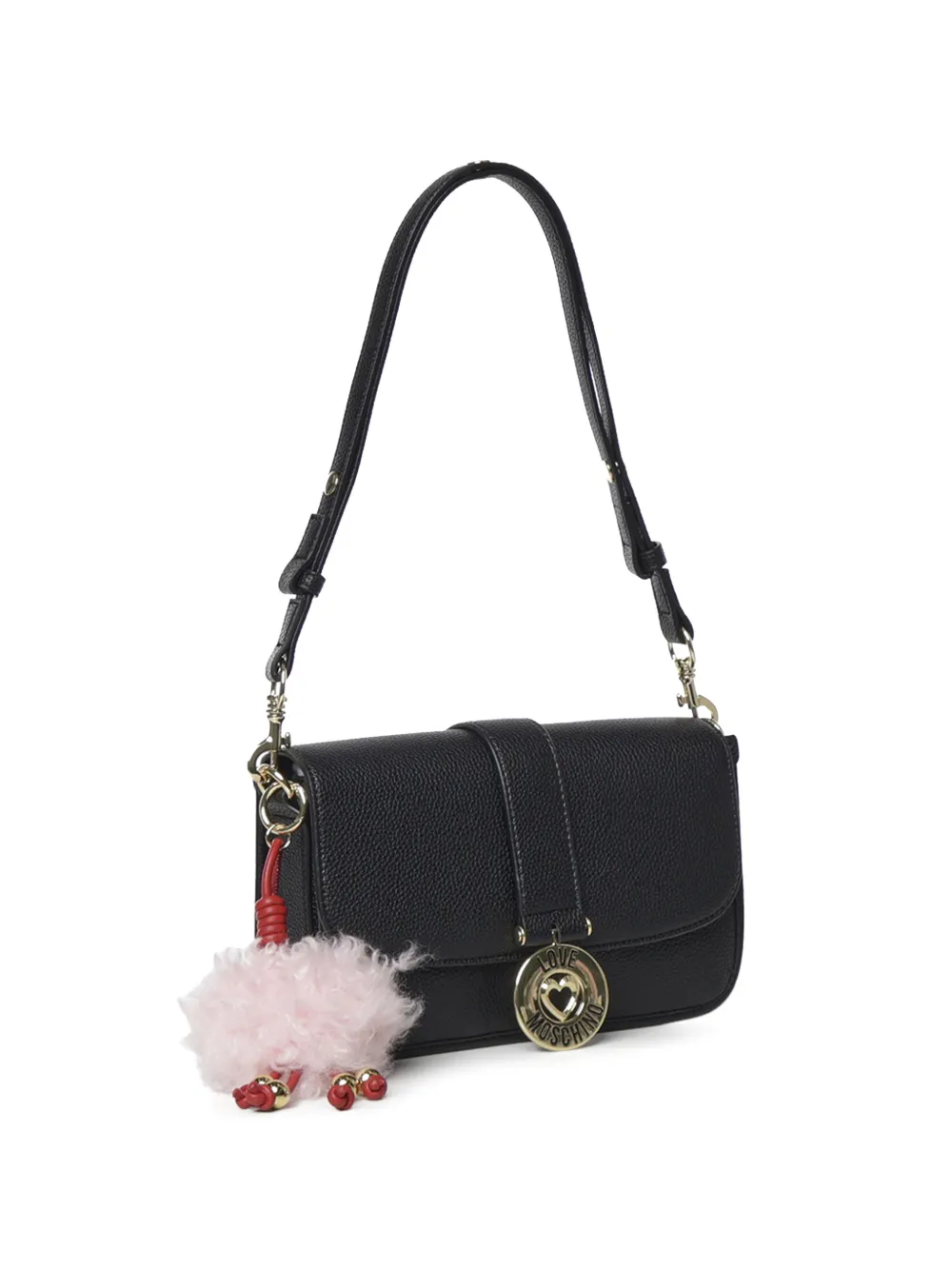Love Moschino logo-plaque pompom-detail shoulder bag Zwart