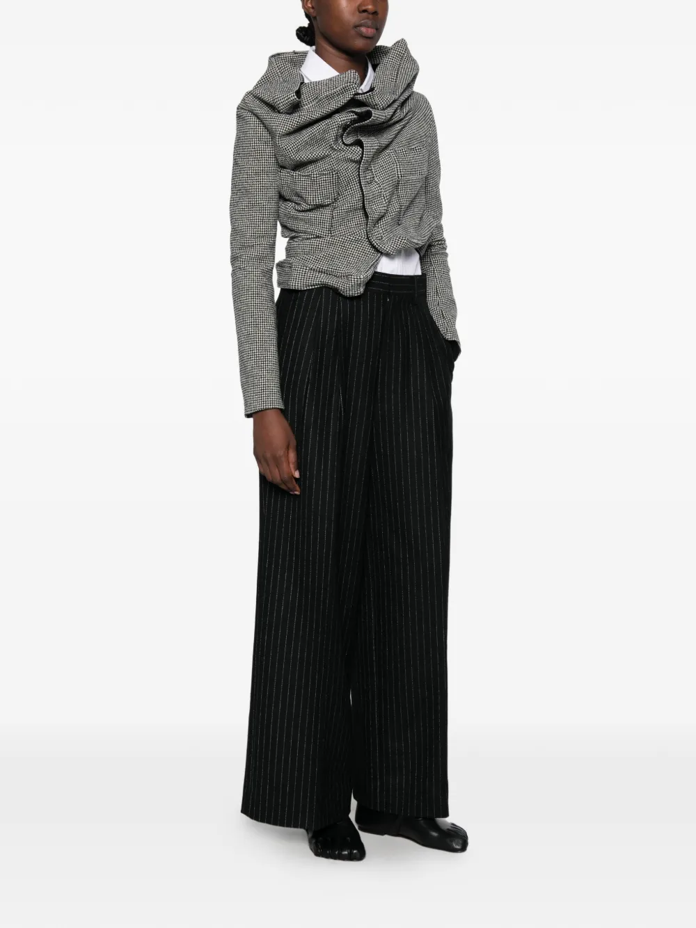 Junya Watanabe houndstooth-pattern draped-design jacket - Schwarz