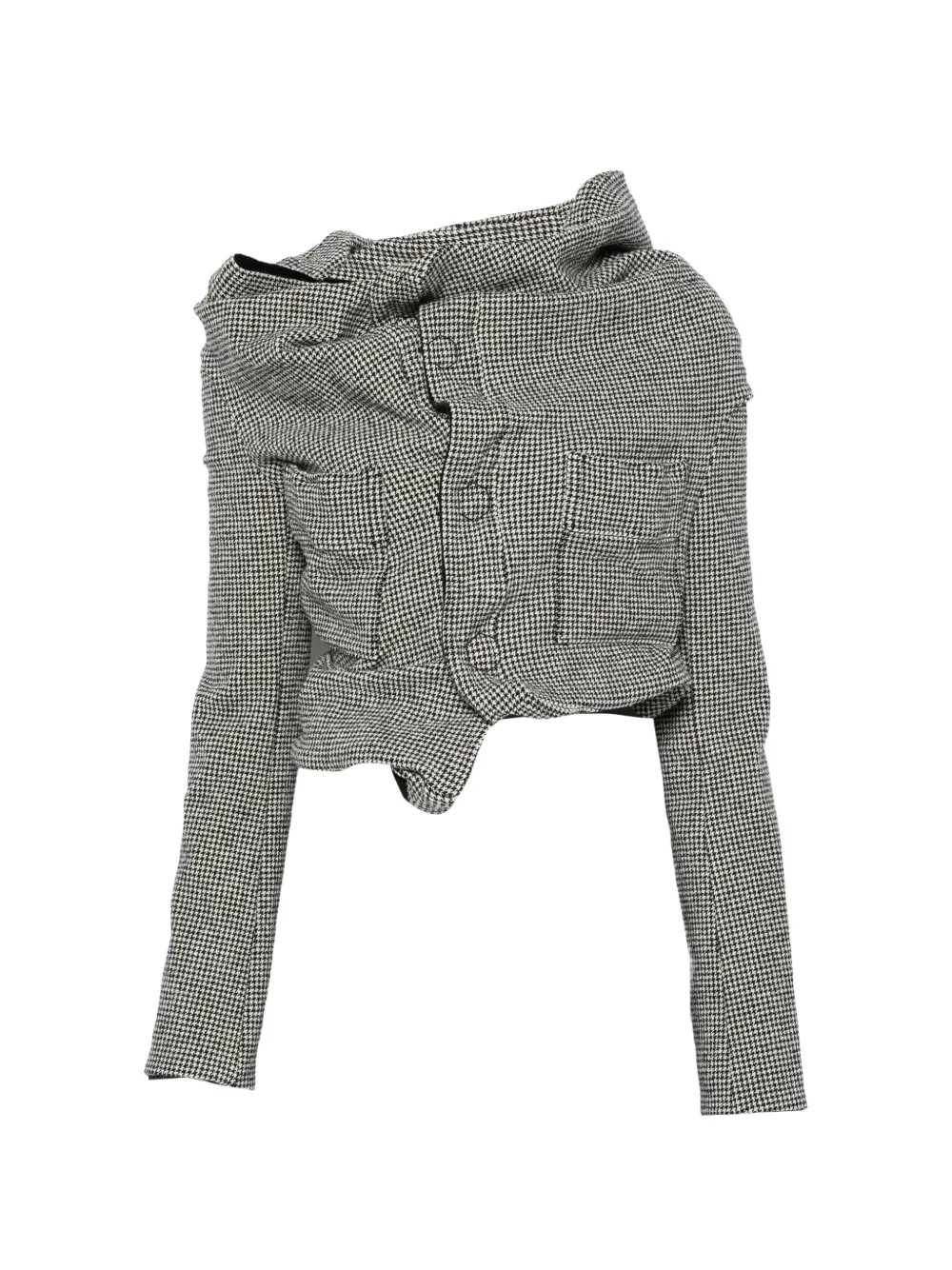 Junya Watanabe houndstooth-pattern draped-design jacket - Nero