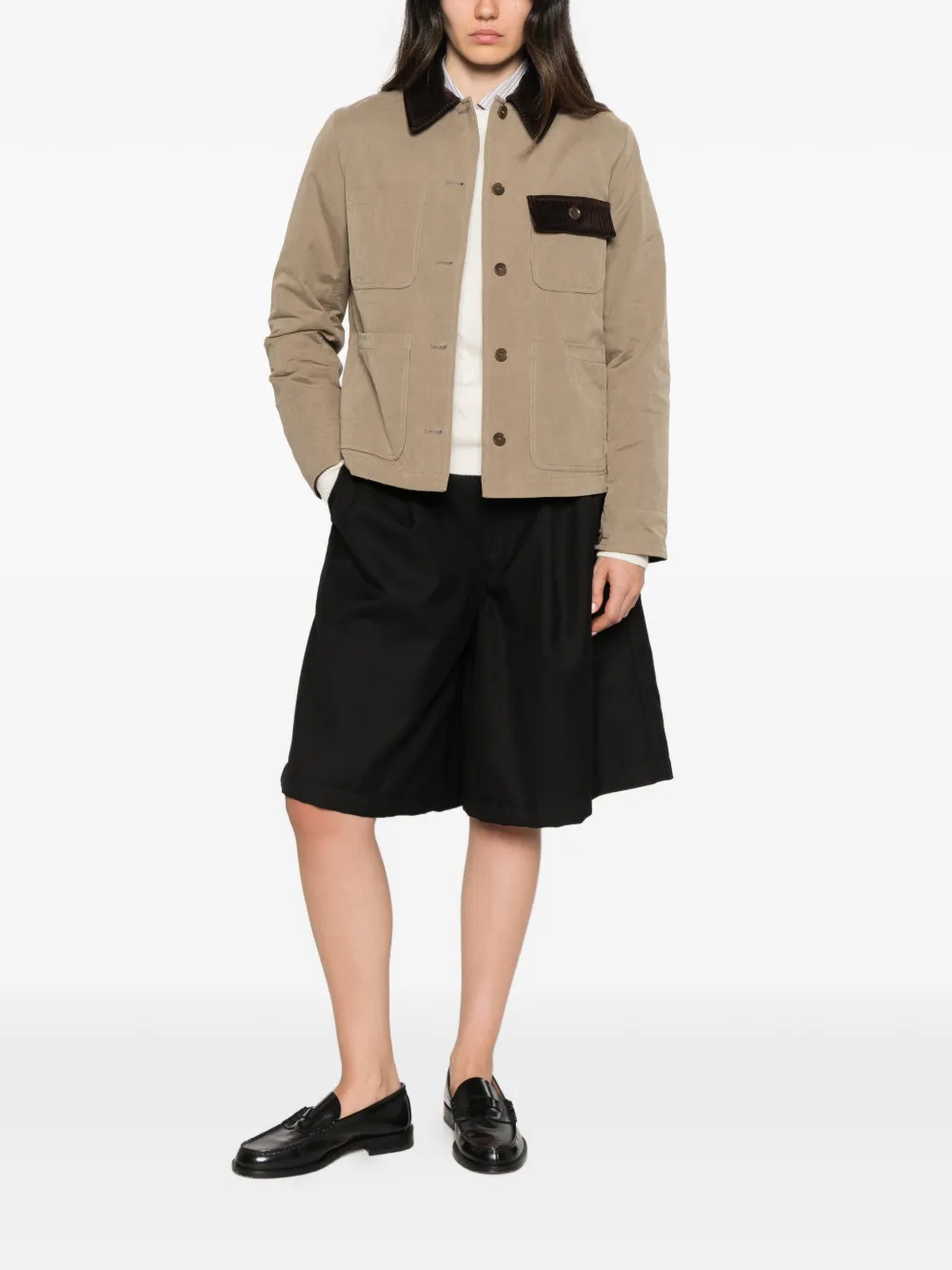 ASPESI corduroy-trim patch-pocket jacket Beige