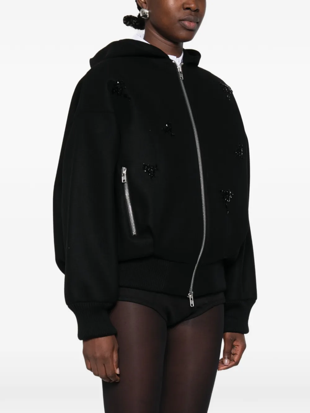 Simone Rocha crystal-embellished sailor-collar jacket Zwart