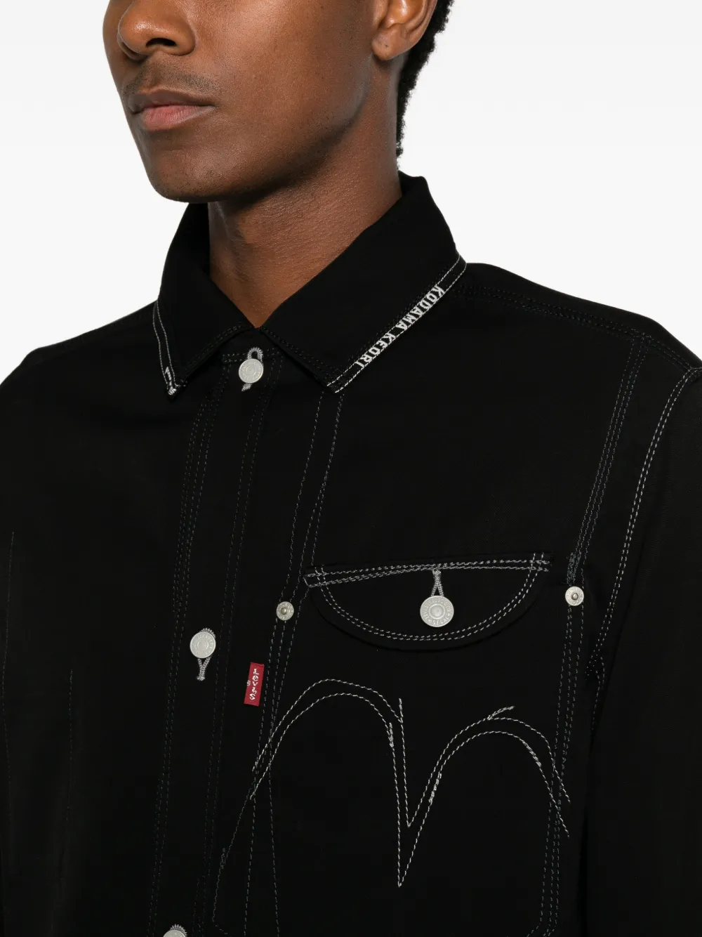 Junya Watanabe MAN x Levi's shirtjack met contrasterende stiksels en logo-print Zwart