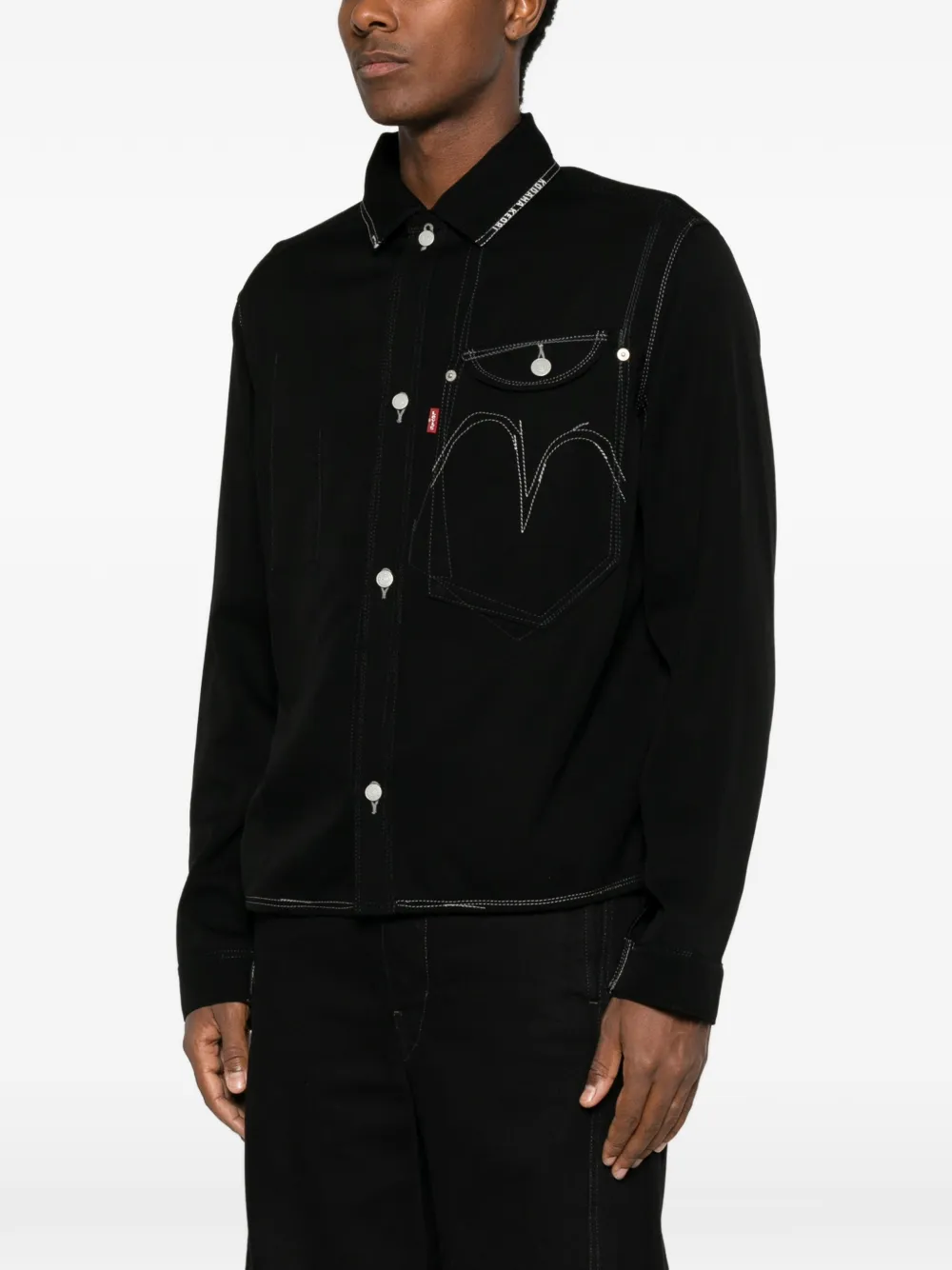 Junya Watanabe MAN x Levi's shirtjack met contrasterende stiksels en logo-print Zwart