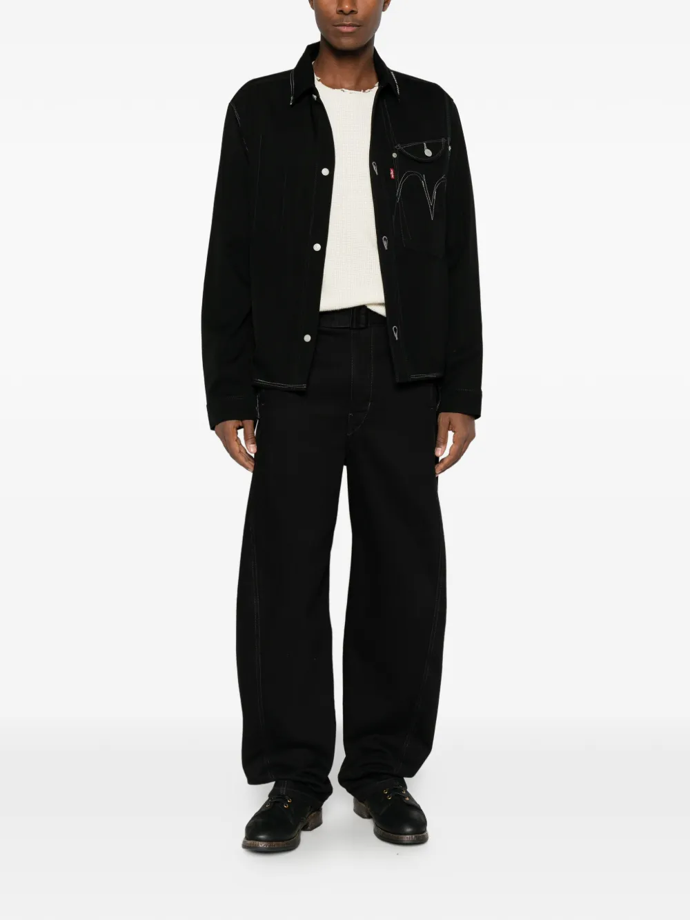 Junya Watanabe MAN x Levi's shirtjack met contrasterende stiksels en logo-print Zwart