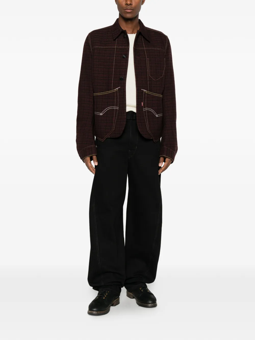 Junya Watanabe MAN x Levi's geruit shirtjack met contrasterende stiksels Rood