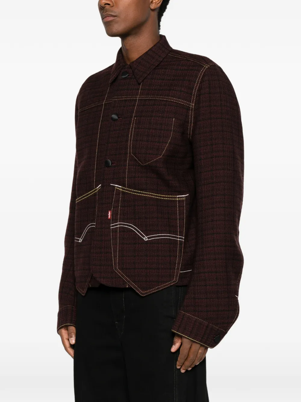 Junya Watanabe MAN x Levi's geruit shirtjack met contrasterende stiksels Rood