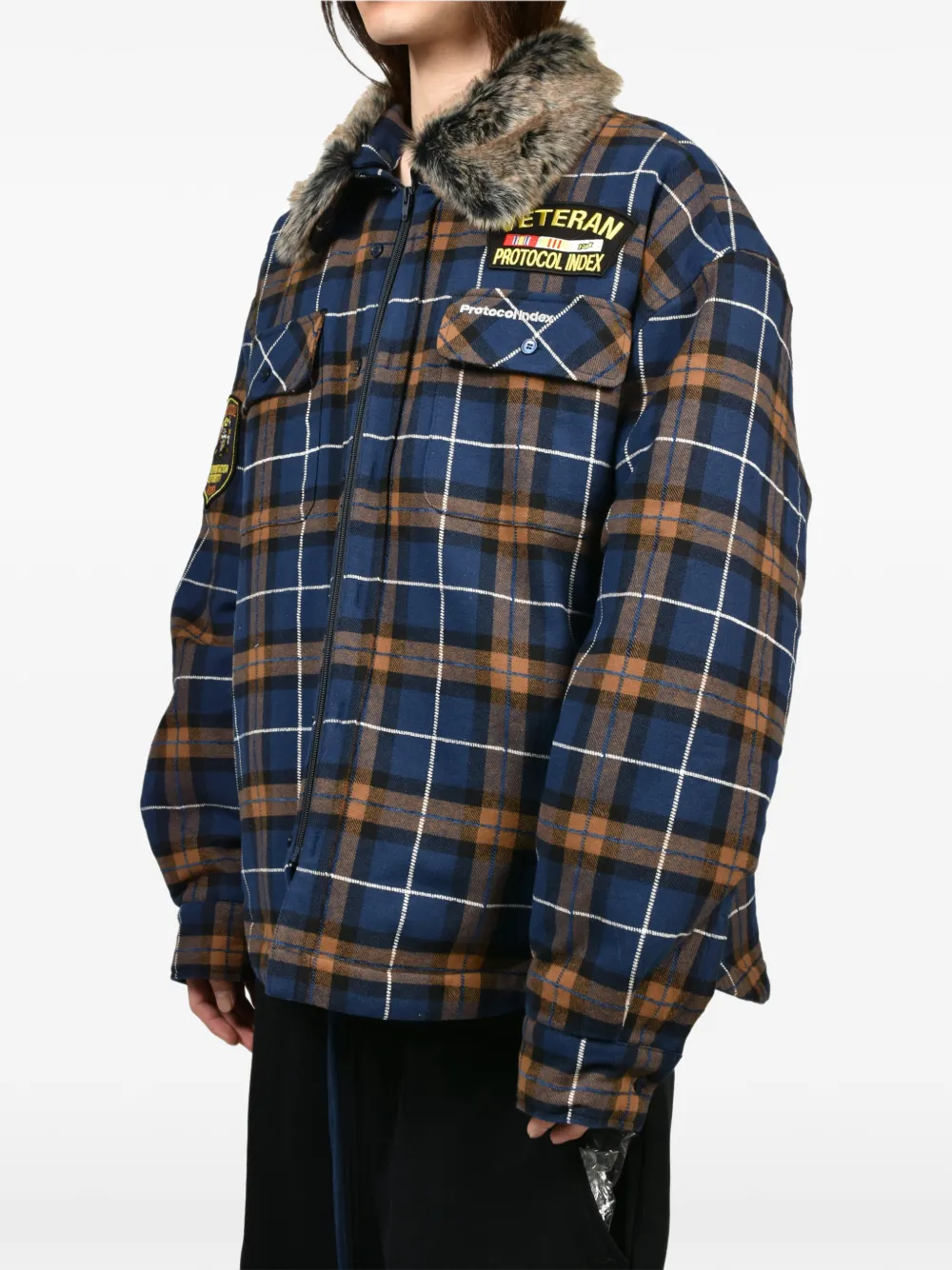 PROTOCOL INDEX Geruit shirtjack met kraag van imitatiebont Blauw