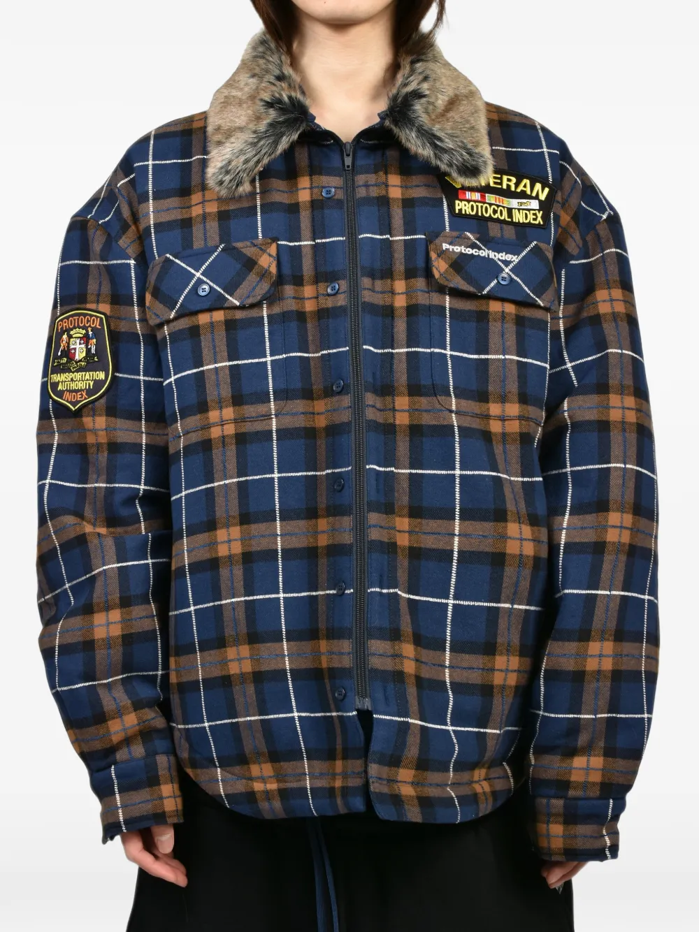 PROTOCOL INDEX Geruit shirtjack met kraag van imitatiebont Blauw