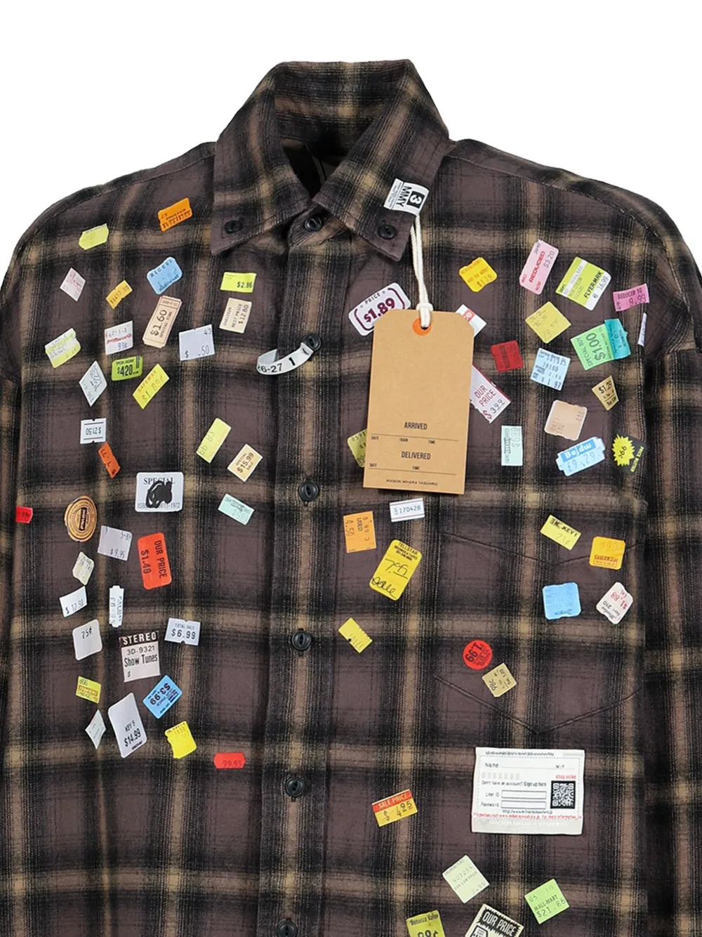Maison MIHARA YASUHIRO Geruit overhemd met print Bruin