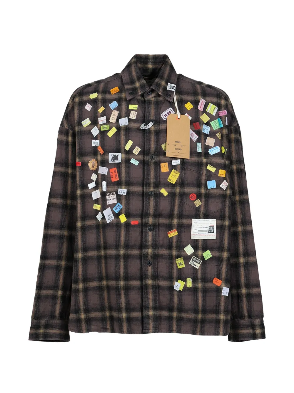 Maison MIHARA YASUHIRO price sticker printed check shirt - Marron