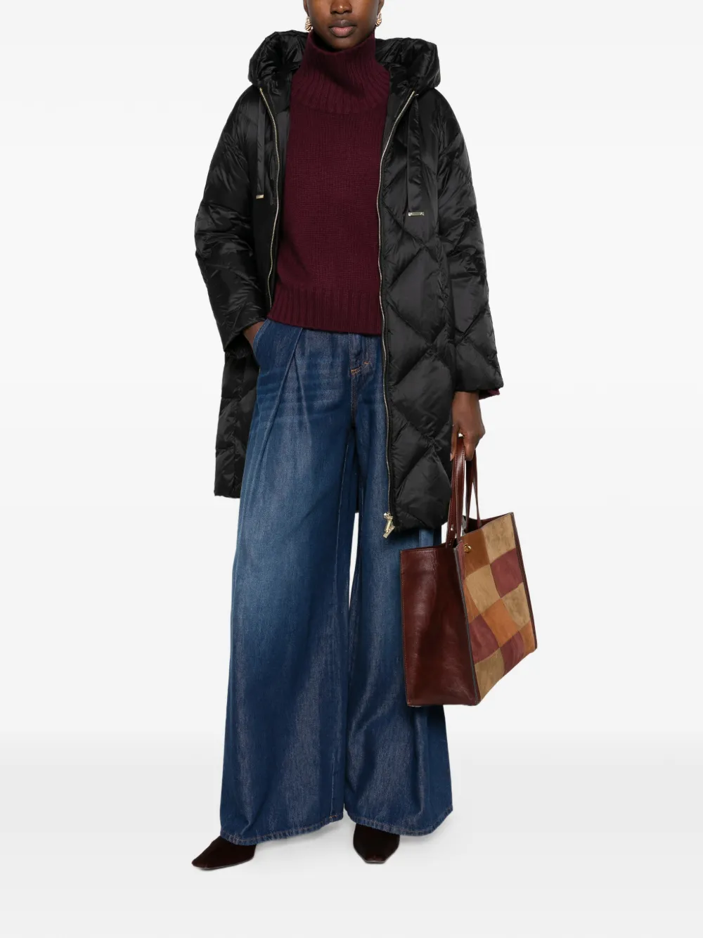 Max Mara quilted hooded jacket Zwart