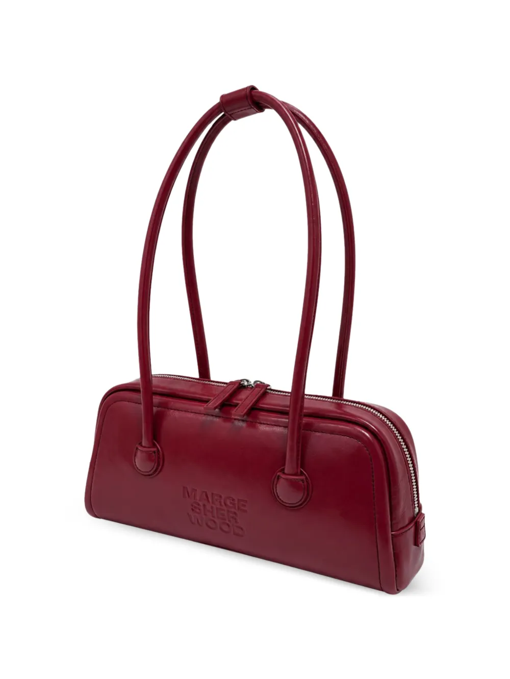 Marge Sherwood Soft Boston leren schoudertas met logo-reliëf Rood
