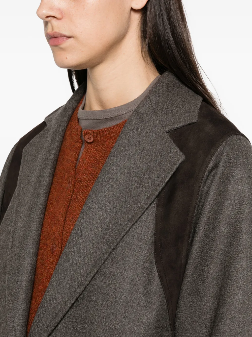 Max Mara suede-panel notched-lapel jacket Grijs