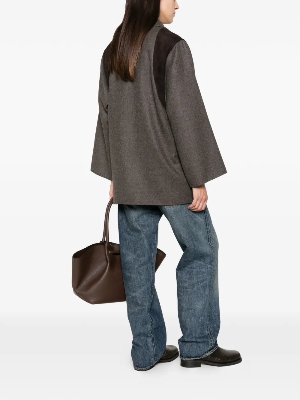 Max Mara suede-panel notched-lapel jacket Grijs